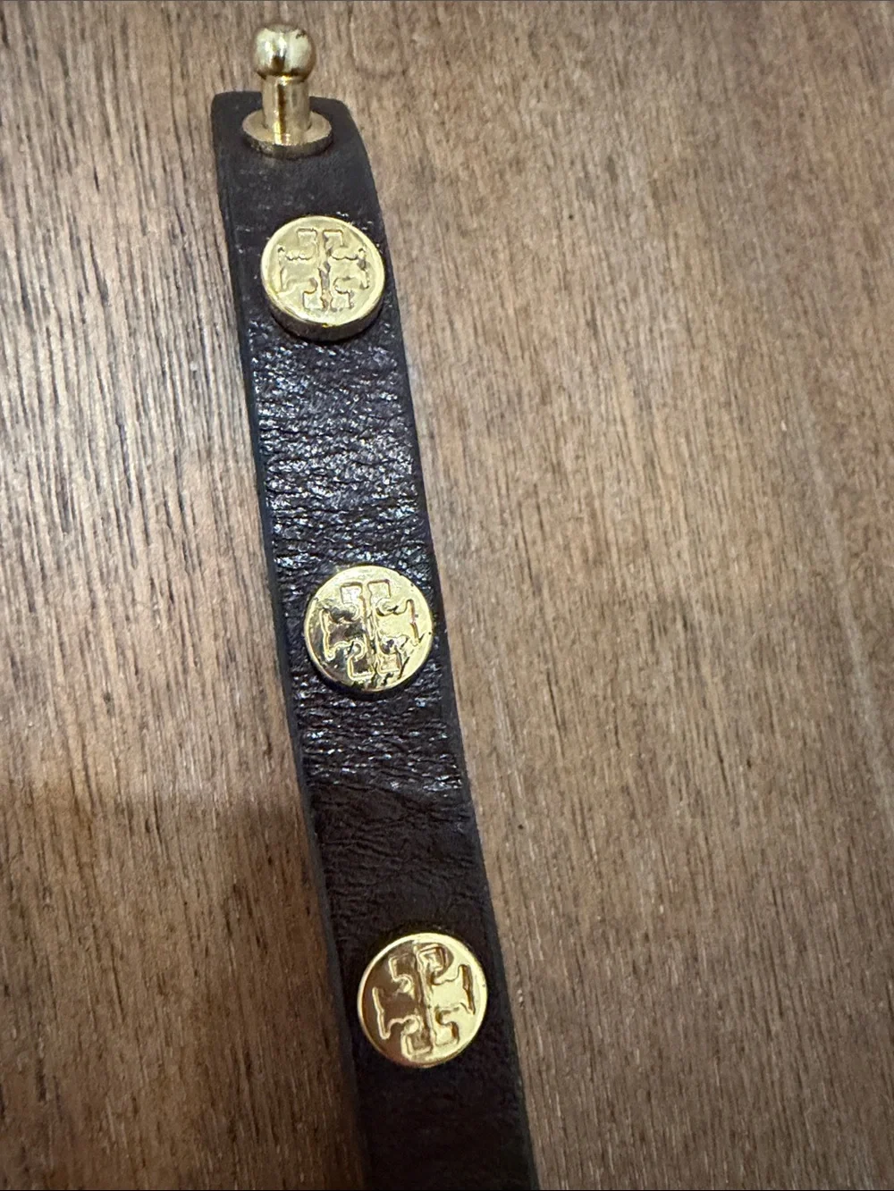 Tory Burch Black Leather Double-Wrap Bracelet with Gold Logo Studs